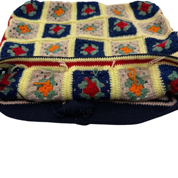 Vtg 70s Granny Square Hand Crocheted Throw Pillow Cover Boho Grandmacore 12 In - Picture 3 of 8